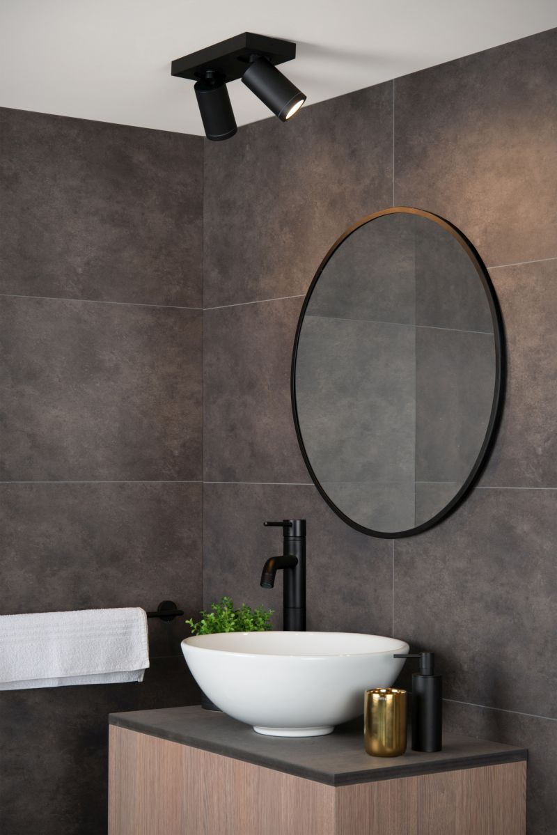 Lucide TAYLOR - Stropné bodové svietidlo Kúpeľňa - LED Dim to warm - GU10 - 2x5W 2200K/3000K - IP44 - Black